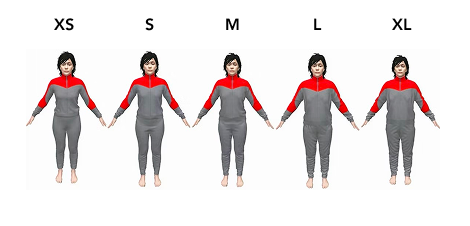 The same avatar shown at five sizes, labelled XS, S, M, L and XL